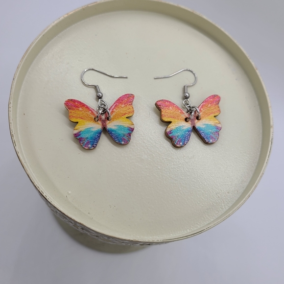 Sparkly Rainbow Butterfly Earrings - Picture 2 of 3